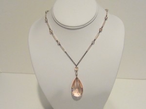 Art Deco Pink Crystal Lavaliere Necklace