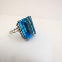 Vintage Sterling Silver Turquoise Glass Ring