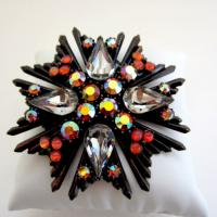 Vintage Florenza Art Glass and Rhinestone Brooch