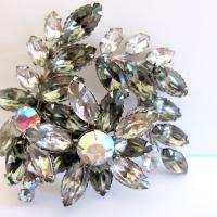 Vintage Grey Smoky Rhinestone Flower Brooch