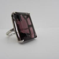 Vintage Sterling Silver Purple Glass Cocktail Ring