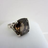 Vintage Sterling Silver Smoky Topaz Glass Ring