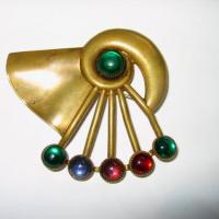 Brass Brooch with Glass Stones
