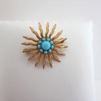 Victorian Gold Plate Turquoise Sunburst Brooch