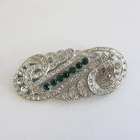 Deco Emerald and Crystal Rhinestone Brooch