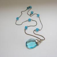 Art Deco Aqua Teardrop Necklace