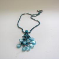 Vintage Milk Glass Rhinestone Tassel Necklace