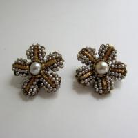 Vtg Miriam Haskell Baroque Pearl Floral Earrings
