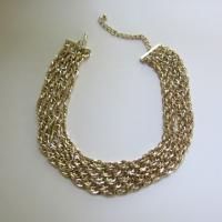 Vtg 5 Strand Gold Chain Bib Necklace