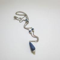 Vtg. Sterling Lapis and Pearls Lavaliere
