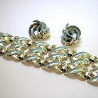1950s Turquoise Enamel Bracelet/Earrings