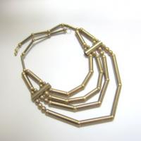 Vtg Brass Tube Beads Tribal Necklace
