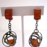 Vtg. 60s Amber Lucite Dangle Earrings