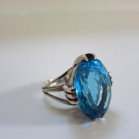 Vtg Blue Topaz Sterling Cocktail Ring