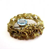 Antique Art Nouveau Aqua Stone Sash Brooch