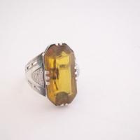 Art Deco Sterling & Amber Glass Ring