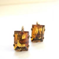 Art Deco 1930s Amber Glass GF Earrings