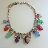 1950s Glass Charm Pearl Necklace