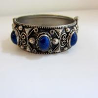 Art Deco Faux Lapis Silver Bangle