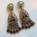 1970s Jewel Tone Cabochon Stone Earrings