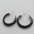 Vtg Wood & Sterling Silver Hoop Earrings