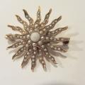 Victorian 10k Gold Seed Pearl Starburst Brooch